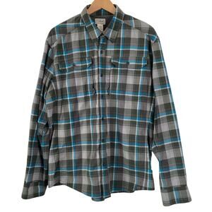 LL Bean‎ Mens Long Sleeve Plaid Button Down Shirt Gray Blue Large L